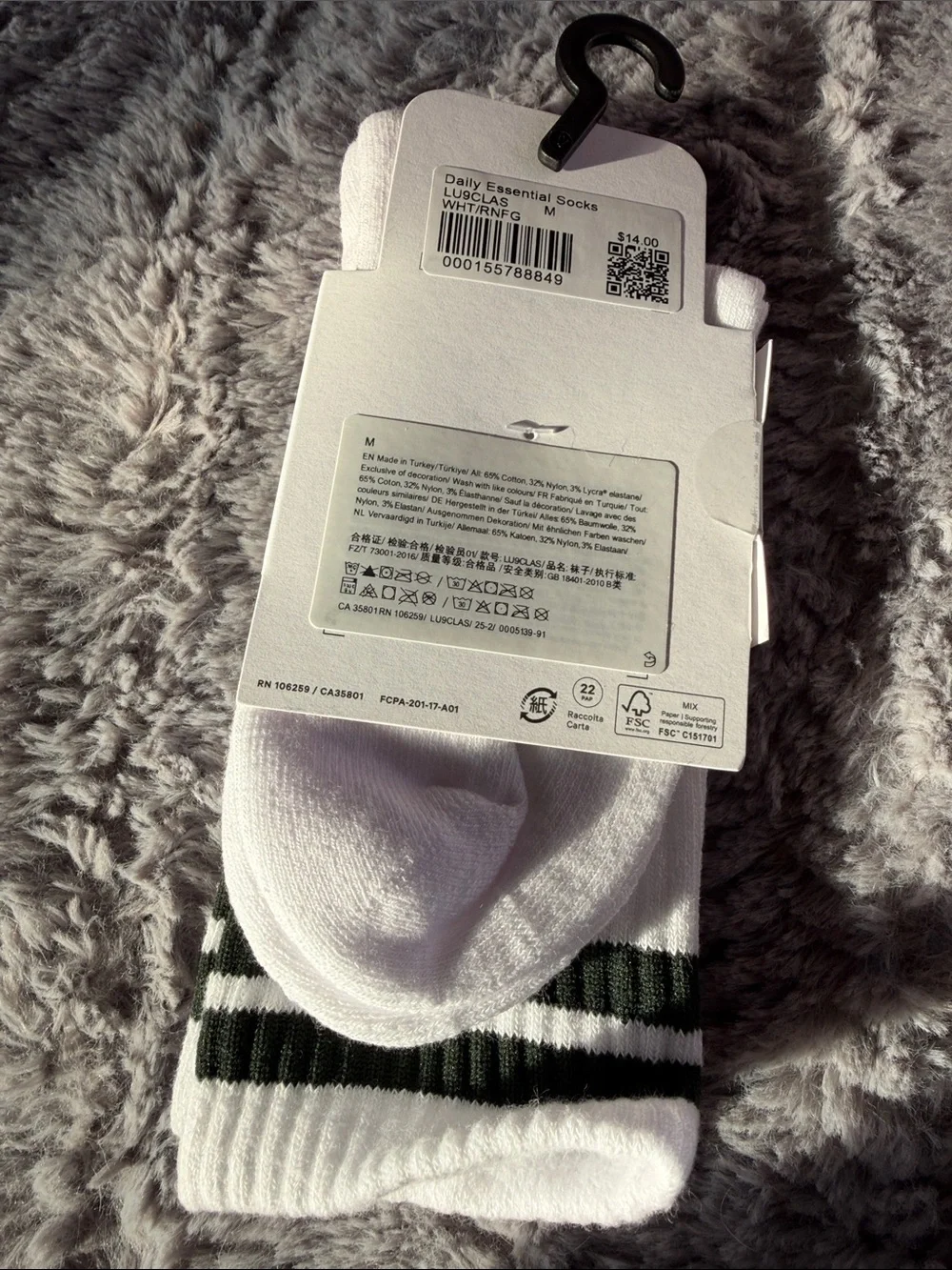 lululemon athletica White Crew Socks with Dark Green Stripe